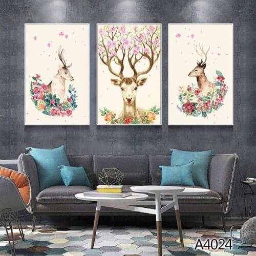 Modern Oil Painting Print on Canvas 3pcs Modular Color Cartoon Animal Deer Canvas Printing Wall Art Picture Painting Home Decor