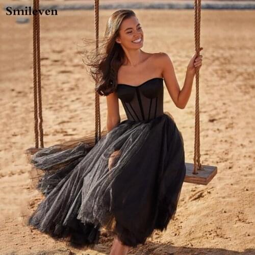 Smileven Black Sweetheart Short Prom Dresses Ankle Length Puffy Tulle Evening Gowns Corset Formal Party Gowns For Girls