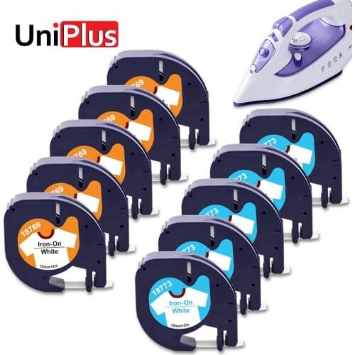 UniPlus 10PK 12mm Label Tape Fit Dymo Letratag LT Tape 18769 18773 Iron on Clothes Fabric Ribbon for Dymo Labeller LT100H LT100T
