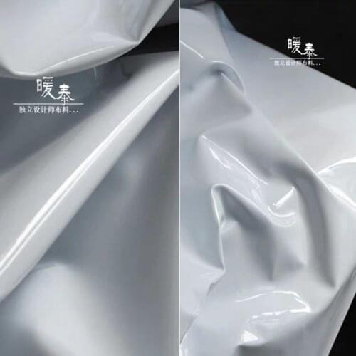 Patent Leather Fabric Mirror Light Blue white Waterproof DIY Patchwork Bags Bows Coat Dress Stage Decor COSplay Designer Fabric