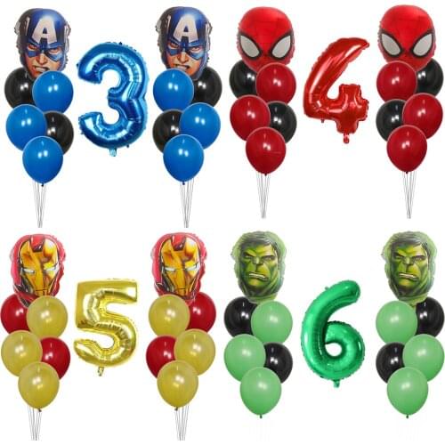 1Set Avengers Hulk Iron Man Foil Balloons Green Number Party Inflatable Head Balloon Birthday Party Decoration Kids Toys Globos