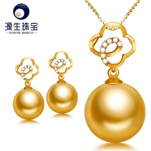 [YS] 18K Gold With Diamond Bridal Jewelry Set Tahitian/ South Sea Pearl Pendant & Earrings Jewelry Set