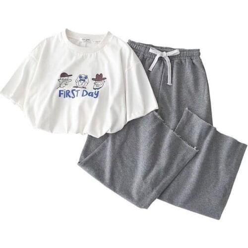 Two-piece suit spring 2021 new womens Korean version of the printed shirt elastic high waist casual pants women sets