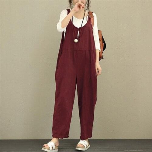 Women Oversized Pure Color Strap Jumpsuit Casual Dungaree Harem Trousers Korean Sleeveless Jumpsuit Lady Plus Size Overalls Pant