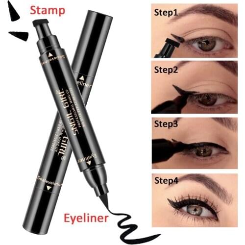 1 Pcs 2-in-1 Waterproof Eyes Make Double-Headed Seal Black Eyeliner Triangle Seal Eyeliner kit with Eyeliner Pen Eyeliner Stamp
