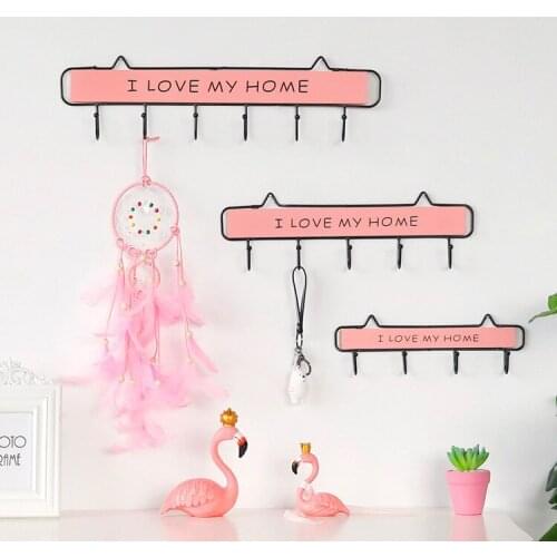 1PC Creative Wooden Iron Hooks Clothes Hat Key Pink Hanger Wall Mounted Decor Hook Storage Rack JL 254