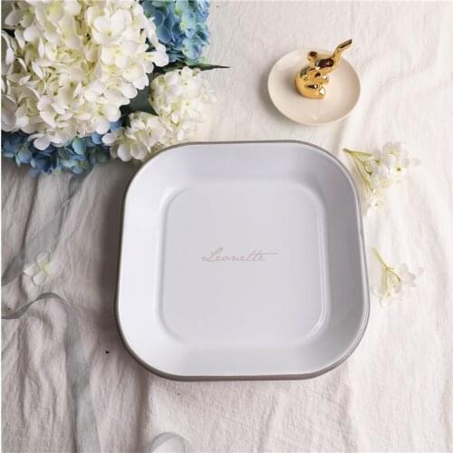 25cm Italian Retro Nostalgic Breakfast Thick Cutlery Dish Enamel Baked Rice Plate Baking Tray