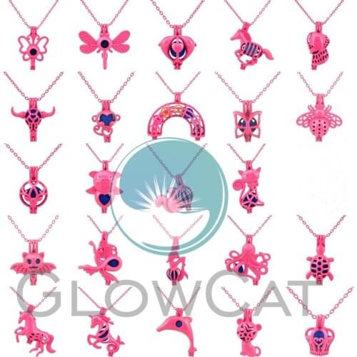 26style Hot Pink Beads Cage Rainbow Mermaid Horse Cat Oyster Pearl Cage Locket Necklace Best Friend Gift