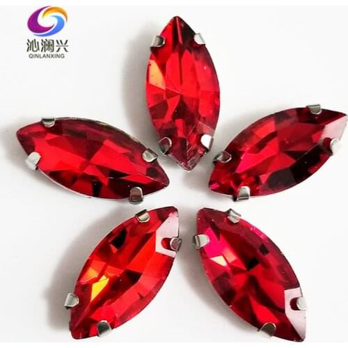 Free shipping Red Horse eye shape High quality Glass Crystal sew on claw rhinestones with ,Diy Clothing accessories SWM07