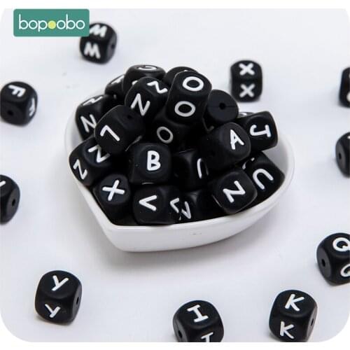 Bopoobo 100pc Black Silicone Alphabet Silicone Letter Beads 12mm Baby DIY Teething Baby Rodents Gift For Newborn Baby Teether