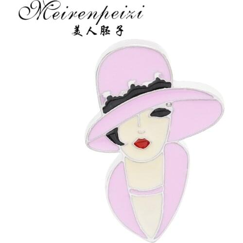 Meirenpeizi Pink Hat Sex Women Enamel pins Art Brooches Badges Lapel pins Brooches for men women girl