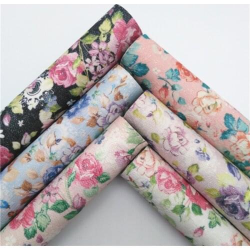 Rose Flowers Printed Synthetic Glitter Faux Leather Fabric sheets for Earrings Bows DIY 21X29CM GM2207A