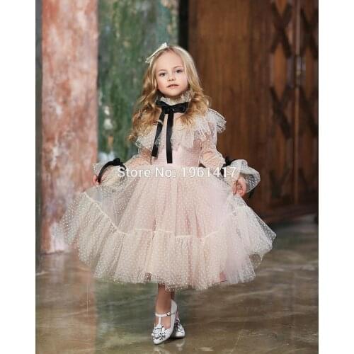 New baby girl Pink dress long sleeve lace vintage retro kids dresses for girls clothes christmas princess children clothes