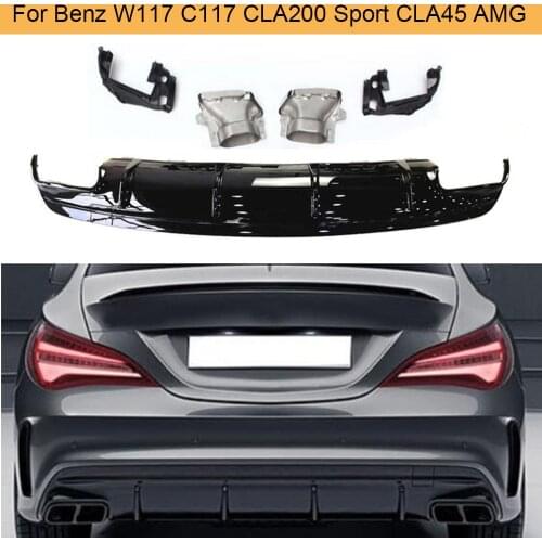 Car Rear Bumper Diffuser Lip for Mercedes Benz CLA W117 C117 CLA200 CLA250 CLA45 AMG 2013-2015 Carbon Fiber/ Gloss Black Sport