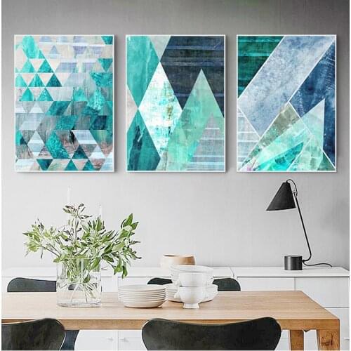 Geometric Turquoise Canvas Posters Abstract Art Canvas Prints Painting Nordic Wall Pictures for Living Room Home Decor Unframed