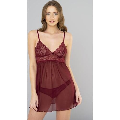 3 Pieces Burgundy Color Nightgown, Bra, Panties Set - RNL4740BRGDY