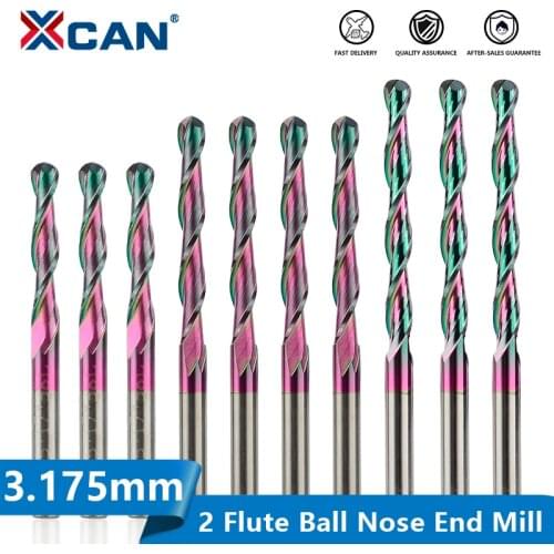 XCAN Ball Nose End Mill 2 Flute Super Coating Carbide Milling Cutter for Aluminum Cutting 3.175mm Shank CNC Milling Bit