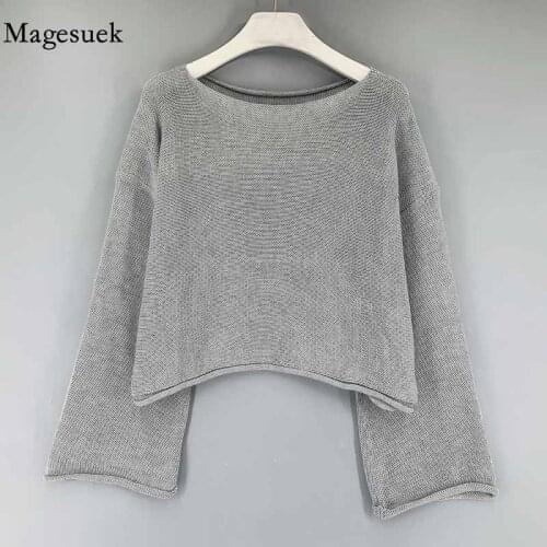 Autumn Korean New Chic Curl Solid Short Tops O-neck Pullover Thin Sweater T-shirt Loose Casual Knitted Blouse Women Blusa 12811