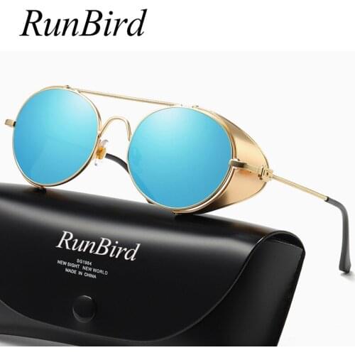 RunBird Metal Frame Round Sunglasses for Men Luxury Brand Designer Vintage Steampunk Sun Glasses Retro Women Goggle UV400 5378