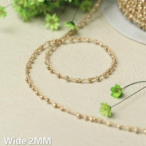 10Yards/lot 2MM Wide Glitter Golden Beads Cotton Thread Lace Beaded Ribbon Rope Handmade DIY Apparel Garments Sewing Accessories
