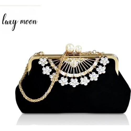 Luxy Moon Womens Wedding Clutch Purse and Handbag Velour Rhinestone Pear Evening Bag Luxury Design Women Bags for Party ZD1723