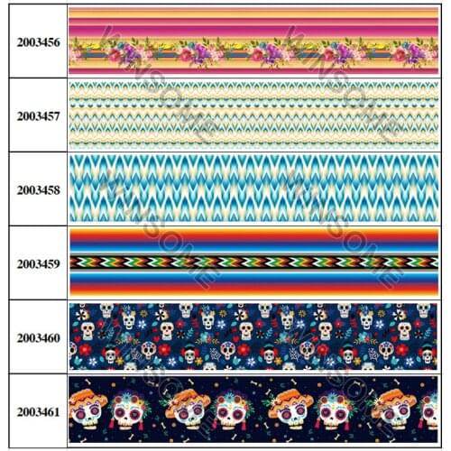 Mexican Skeleton Style Printed 5 Yards Grosgrain/Satin Ribbon 22mm/25mm/38mm/50mm/75mm for Girls DIY Party Hair Bow Gift