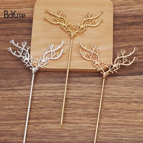 BoYuTe (10 Pieces/Lot) 120*2.5MM Metal Iron Hair Stick Welding 43*74MM Alloy Antlers Diy Handmade Jewelry Materials