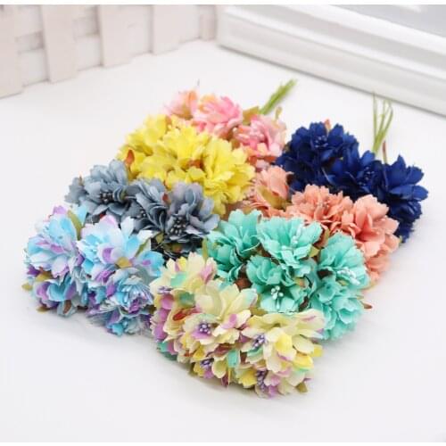 6PCS Mini Fabrics cherry plum stamen bouquet of Artificial flowers garlands wedding gift boxes decorated DIY