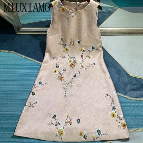 MIUXIMAO Luxurious 2020 Spring & Summer dress Party dress Flower Diamonds Above Knee Tank Office Lady Dress Women Vestidos