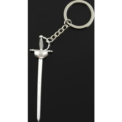 Fashion 30mm Key Ring Metal Key Chain Keychain Jewelry Antique Bronze Silver Color Plated Western Sword Fencing 85x24mm Pendant