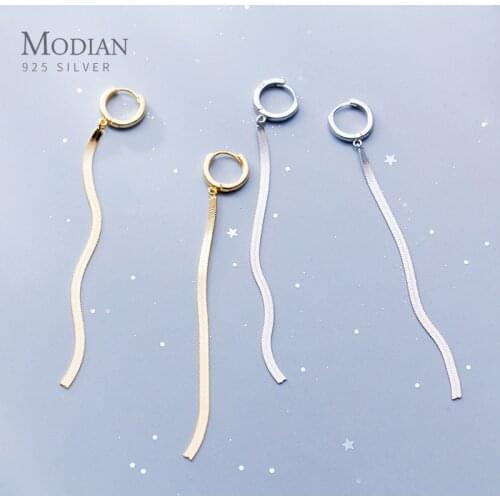 Modian Genuine 925 Sterling Silver Snake Chain Geometric Hoop Earring for Women Fashion Wedding Engagement Party Fine Jewelry