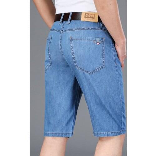 2021 Summer New Mens Light Blue Thin Denim Shorts Business Casual Classic Style Stretch Straight Short Jeans Male Brand