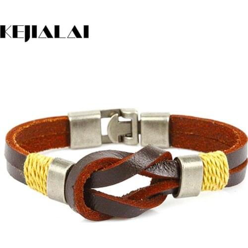 Kejialai Punk Style Men Leather Bracelet Charm Bangles High Quality PU Leather Three Rope Braid Bracelet Men Women Buckle Homme