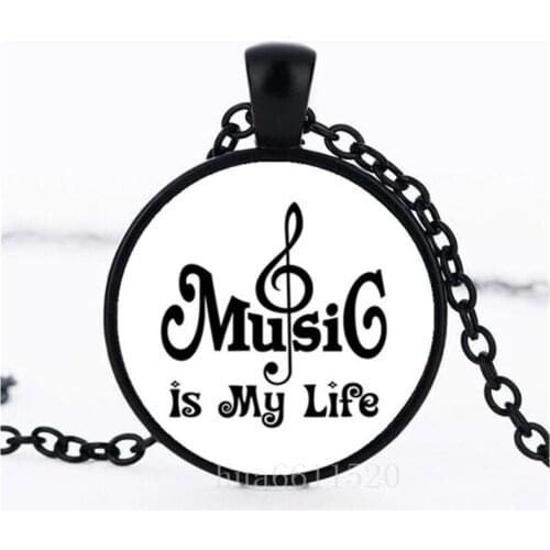 MUSIC IS MY LIFE Photo Cabochon Glass Chain Necklace,Charm Creative Women Pendants Fashion Jewelry Friend Gifts