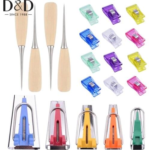 46 pcs Tape Makers Kit With Wooden Awl&Adjustable Binder Clip 6mm/9mm/12mm/18mm/25mm Tape Maker Set For Sewing/Quilting