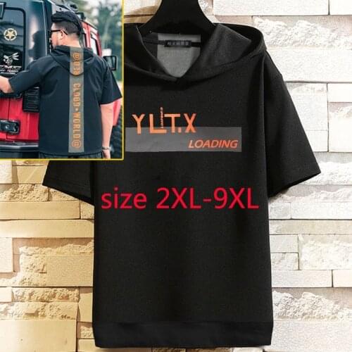 New Arrival Fashion Summer Super Large Short Sleeve Hooded Thin Casual O-neck Knitted T-shirt Plus Size 2XL3XL4XL5XL6XL7XL8XL9XL