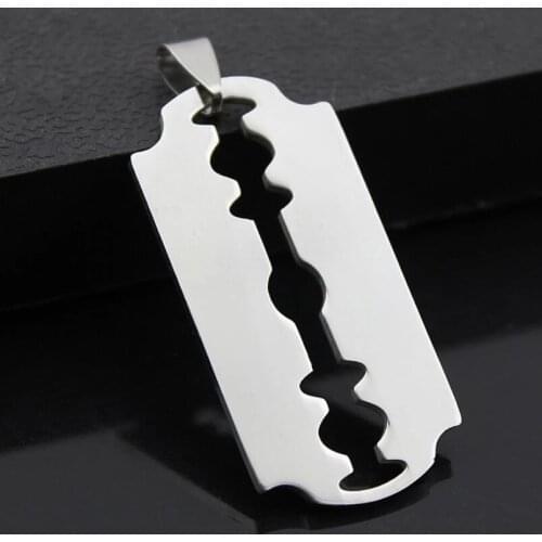 Unisex Stainless Unique Steel Razor Blade Fashion Fire Flame Shaped Pendant Hip Hop Dog Tag Necklace Brand Streetwear Pendant