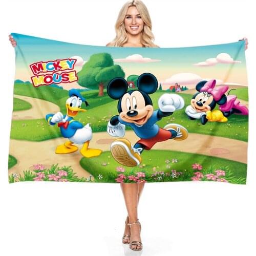 Mickey Mouse Cartoon Beach Towel 3D Digital Printing Rectangular Bath Towel Microfiber Minnie Mouse Towels Adult Childrens Gift