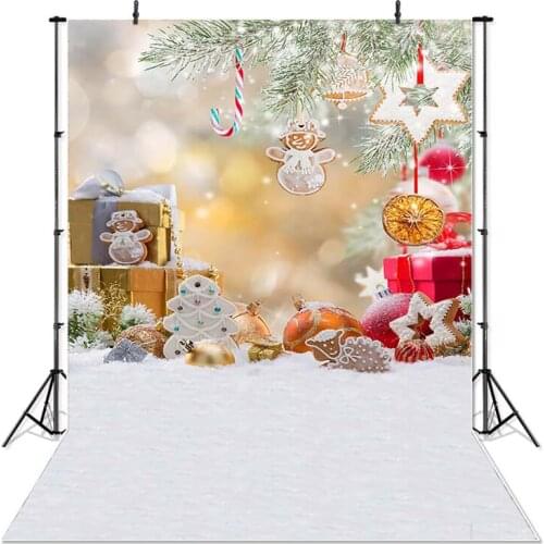 Christmas Photography Background White Snow Scene Christmas Ball Gift Baby Photo Shoot Backdrops Photographic Background Printed
