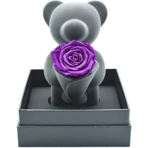 Handmade Roses Bear Purple Forever Flower Valentines Day Gift Home Decor Collection Holiday Gift