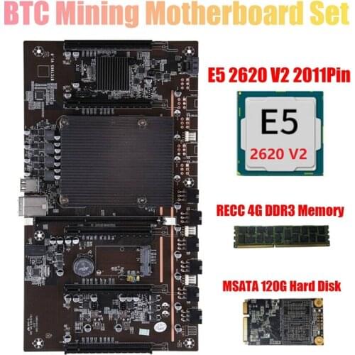 HOT-BTC Mining Motherboard X79 H61 with E5 2620 V2 CPU RECC 4GB DDR3 Memory 120G SSD 5X PCI-E 8X Support 3060 3070 3080 GPU