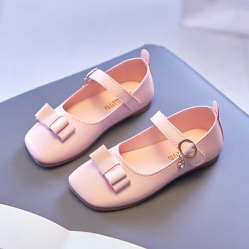 Girls Bow Flats Princess Shoes 2021 New Spring Autumn Comfort Casual Toddler Pu Leather Soft Soled Princess Sandals G248