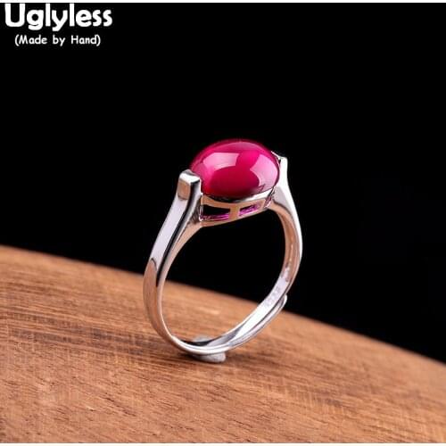 Uglyless 8X10MM Gemstones Fine Jewelry for Women Oval Chalcedony Open Rings Real 925 Sterling Silver Bijoux Minimalist Ring R965