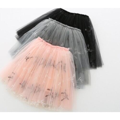 Korean Style Girls Tutu Skirts Embroidery Flower Soft Mesh Princess Girls Ballet Dancing Party Skirt Girls Clothing RT295