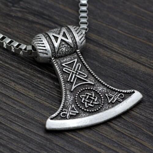 Youe shone Jewelry Axe Norse Viking Thors Hammer Pendant Necklace For Men Boys Box Chain