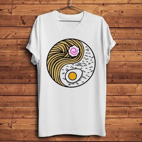Yin Yang Tai Chi Ramen sushi funny t shirt homme men summer new white casual short sleeve tshirt unisex streetwear tee