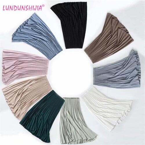 LUNDUNSHIJIA Womens High Waist Long Skirt 2020 New Arrival Summer Fashion Elegant Pleated Skirts 9 Colors