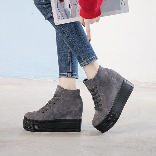 Chunky Ladies Shoe Flock Casual Shoes Women Sneakers 2019 Autumn Platform Sneakers Women Solid Wedges Shoes For Women yui89