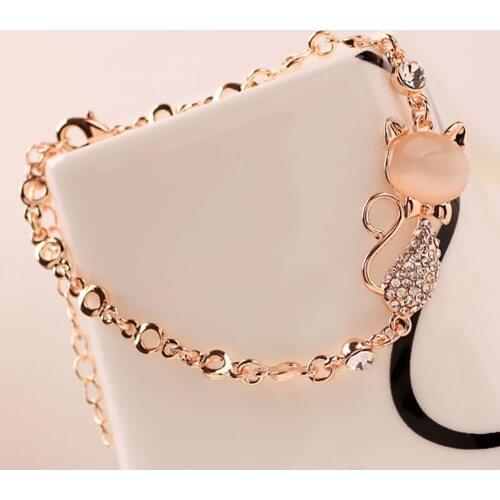 Womens Ladies Crystal Rhinestone Cat Bangle Ocean Blue Bracelet Chain Opals Jewelry #267531