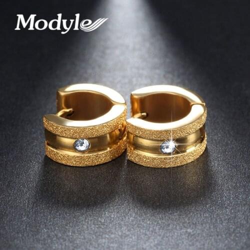 Modyle New Brand Gold and Silver Color Stainless Steel Luxury Earrings Female White CZ Stone Hoop Earrings for Woman Wholesale
